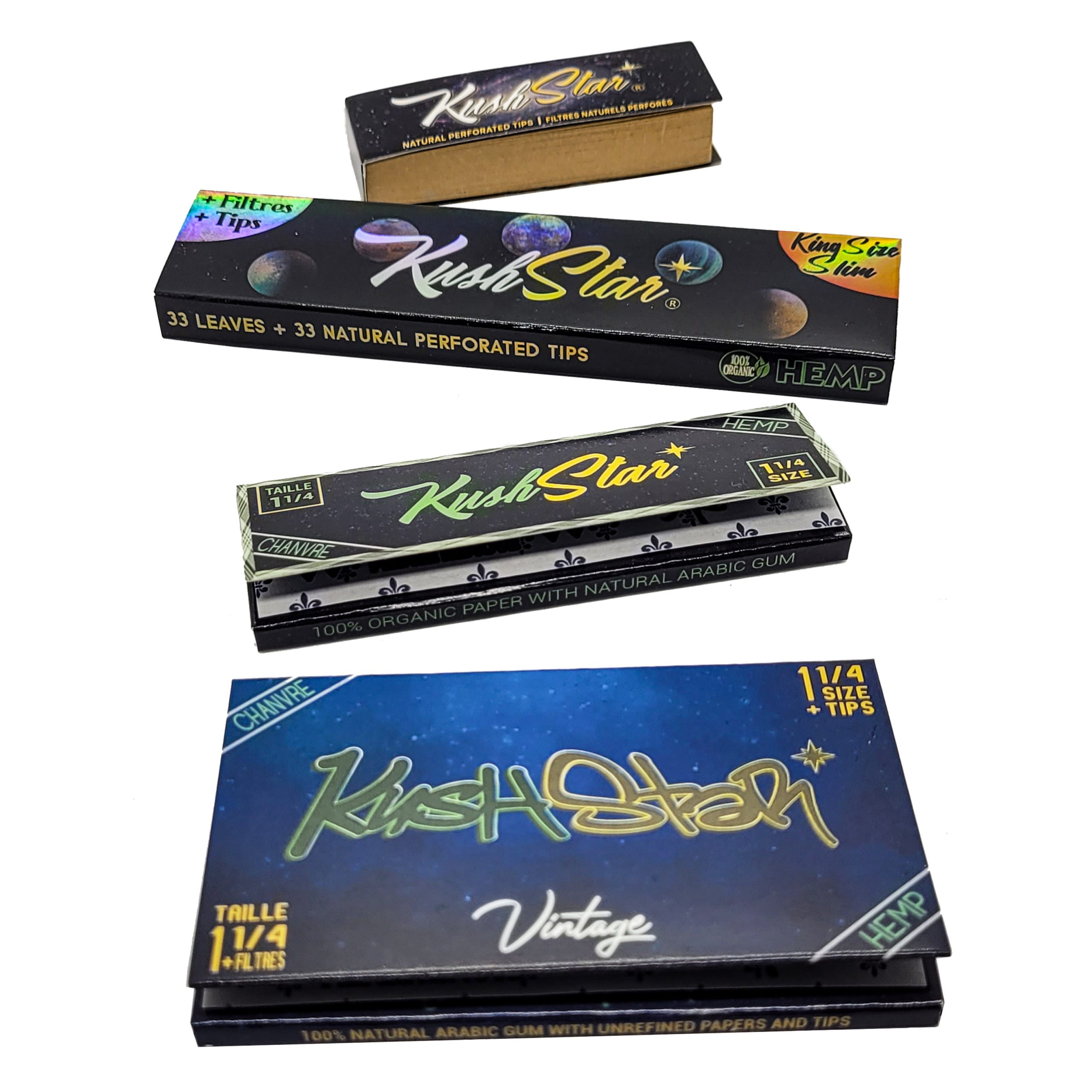 KushStar complete rolling paper set - 100% Organic Thin Hemp Paper - 4 Booklets