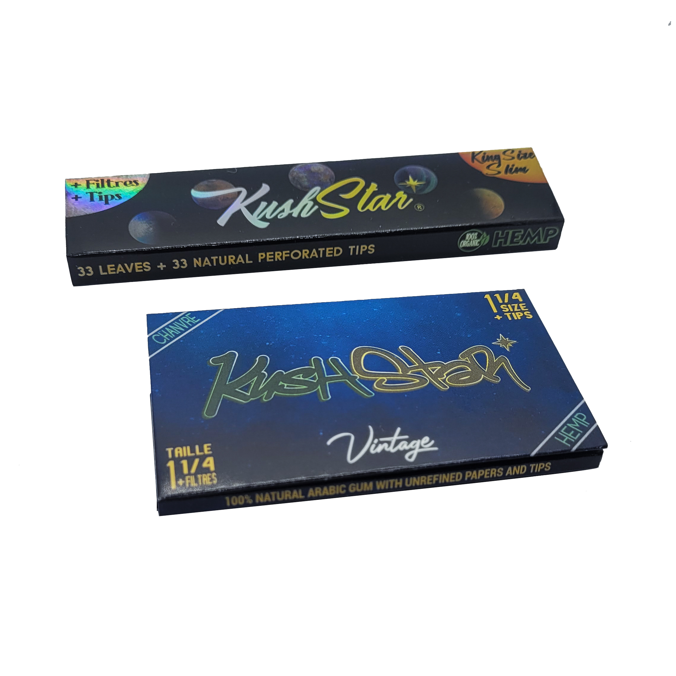 KushStar complete rolling paper set - 100% Organic Thin Hemp Paper - 4 Booklets