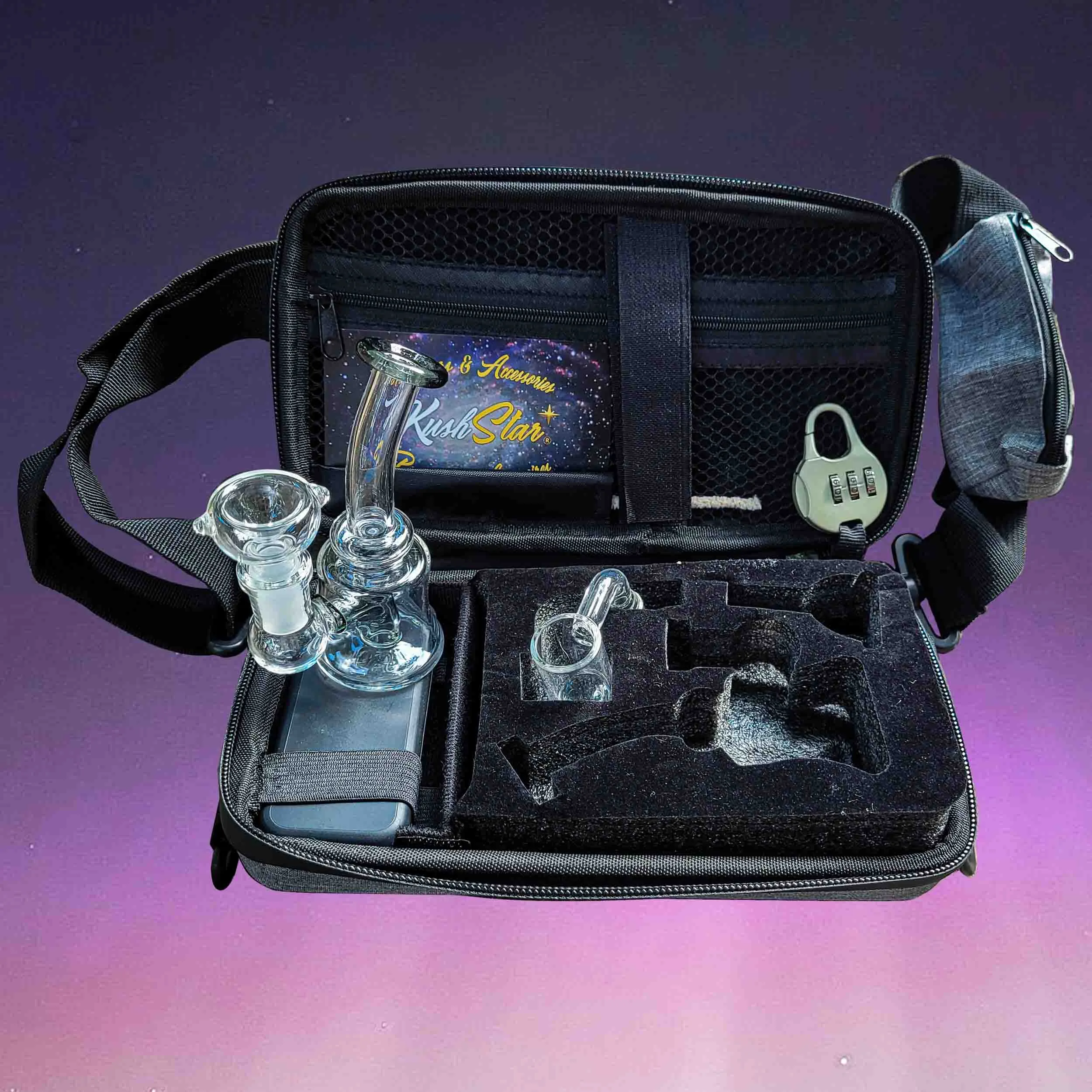 Deluxe Glass Kit - Include: mini-bong, flower bowl and a dab banger into a smell proof and lockable pouch - Image 3