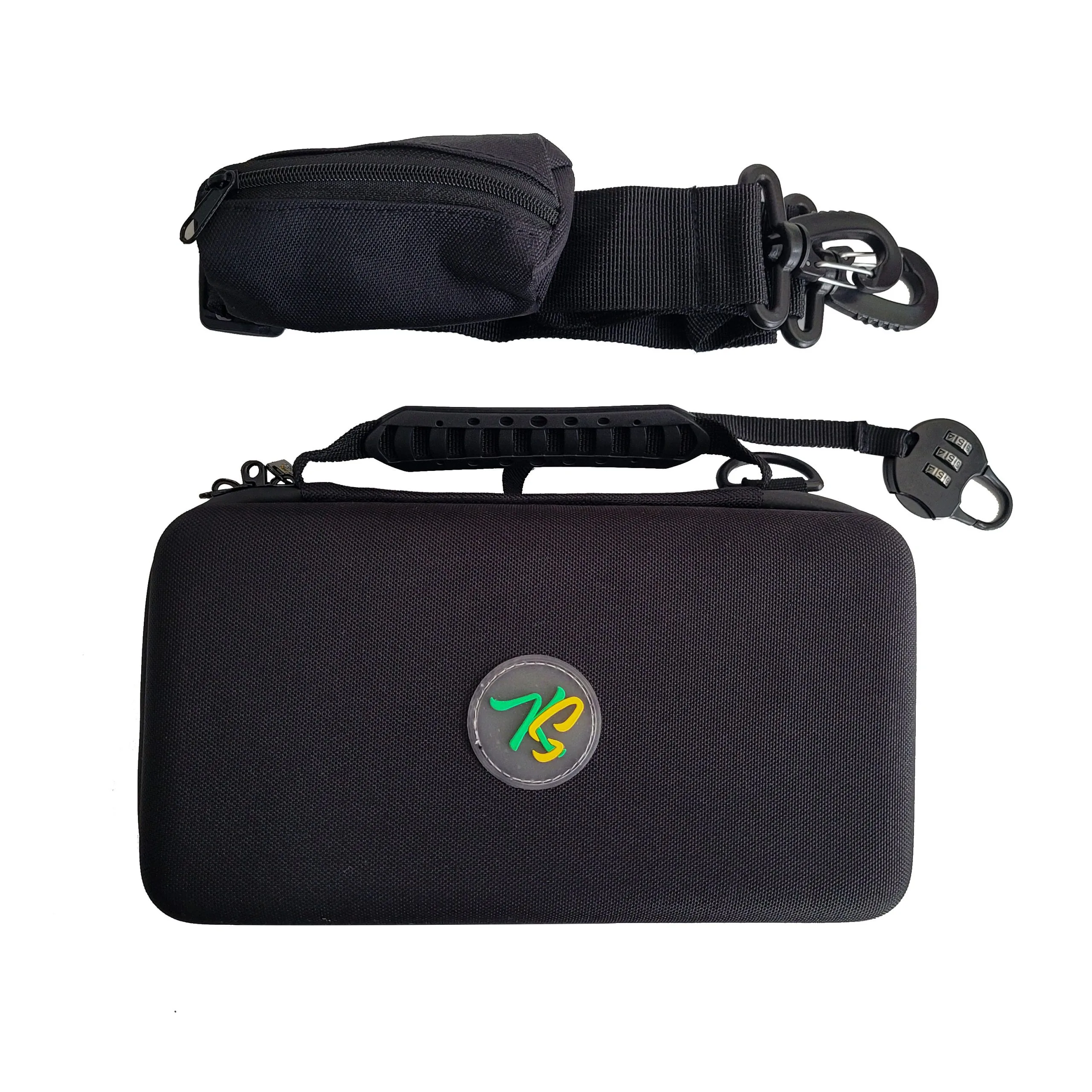 Travel Pouch – Lockable and smell proof hard shell carry-on bag - Hard case with with an adjustable shoulder lace with a small pocket on it - Image 10