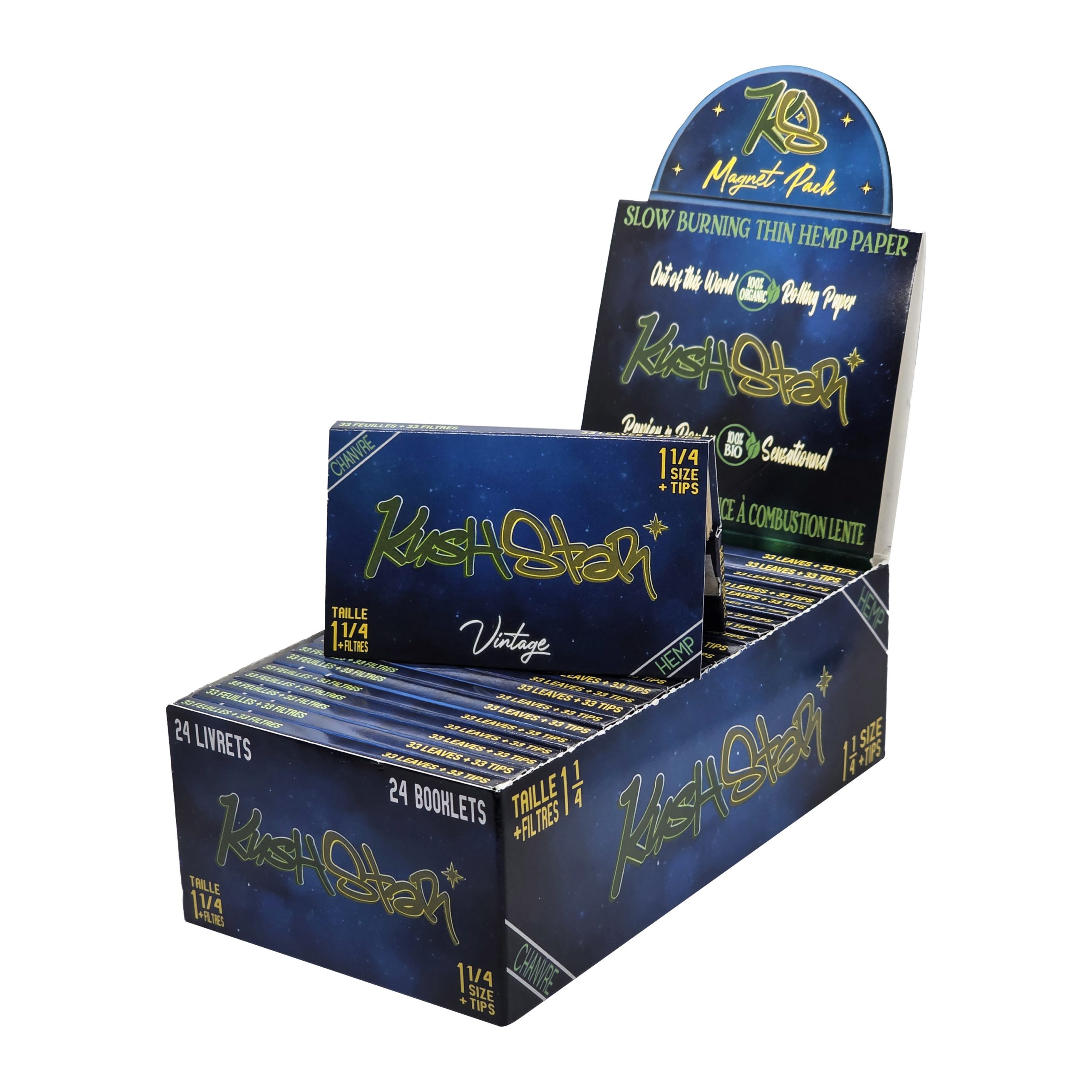1 1/4 Size Rolling Paper & Natural Perforated Tips - Thin Organic Hemp Paper - 24 Booklets Box