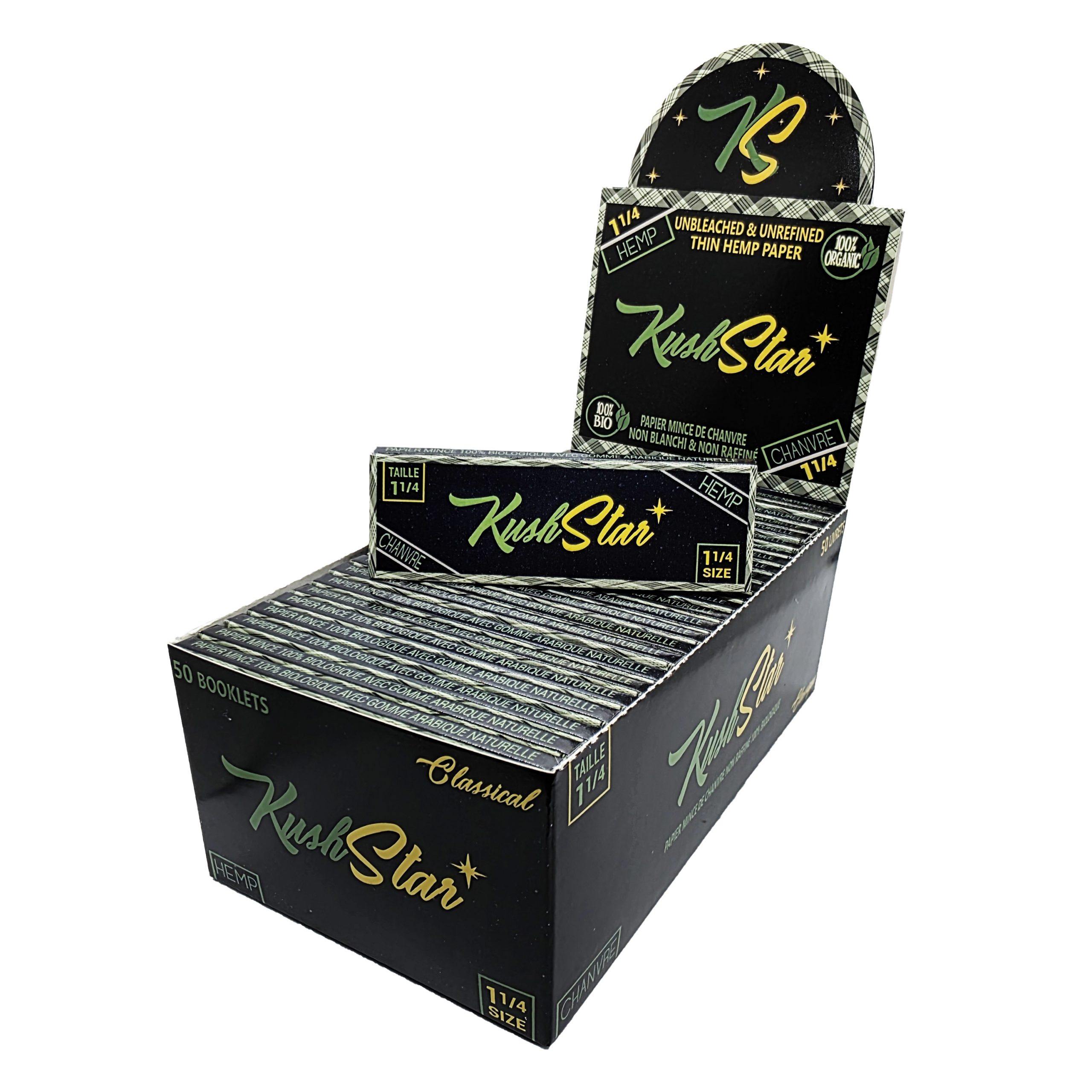 1 1/4 Size Rolling Paper - Thin Organic Hemp Paper - 50 Booklets Box