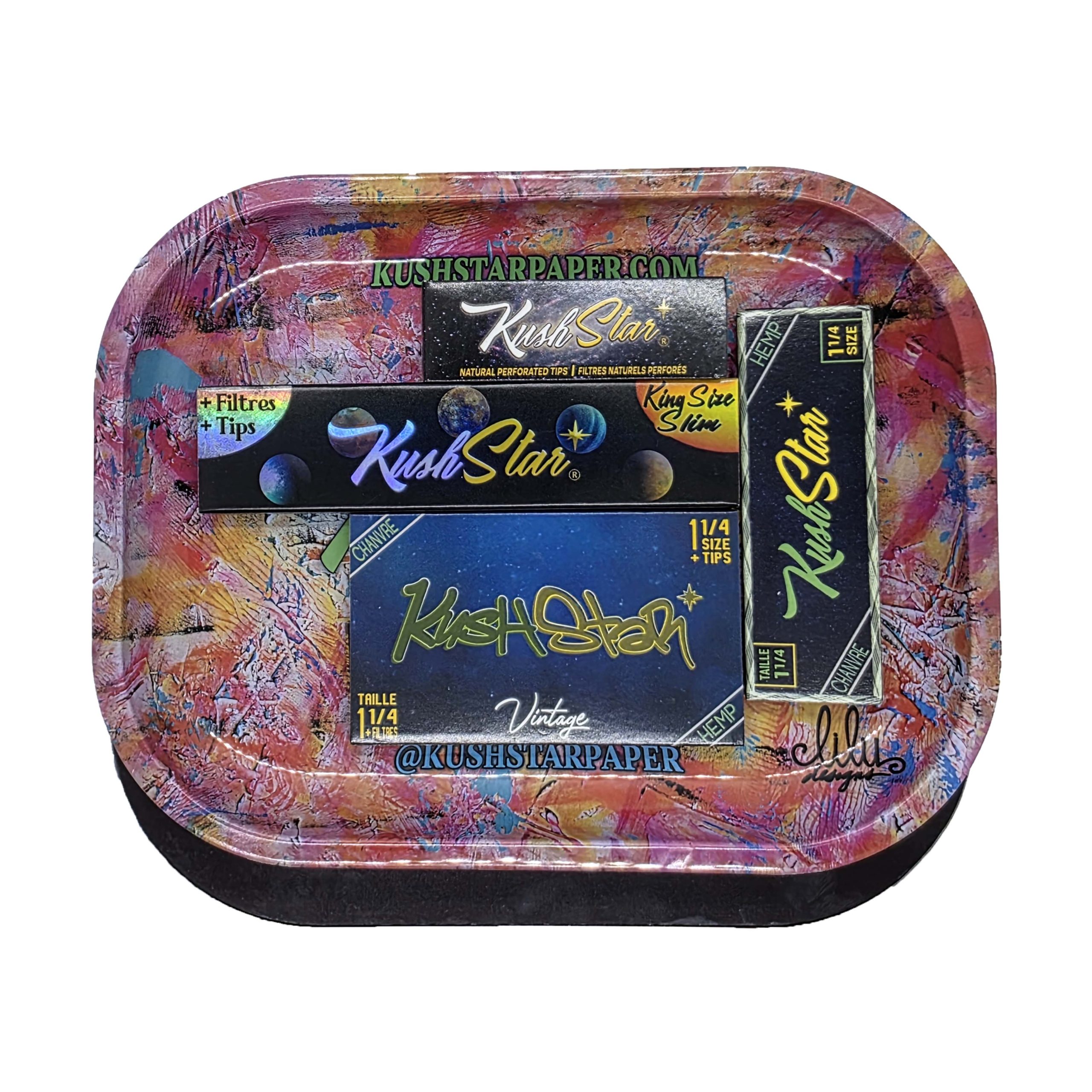 Medium Size Rolling Tray & Hard Magnetic Lid Kit - 1 1/4 Size and Tips Booklets