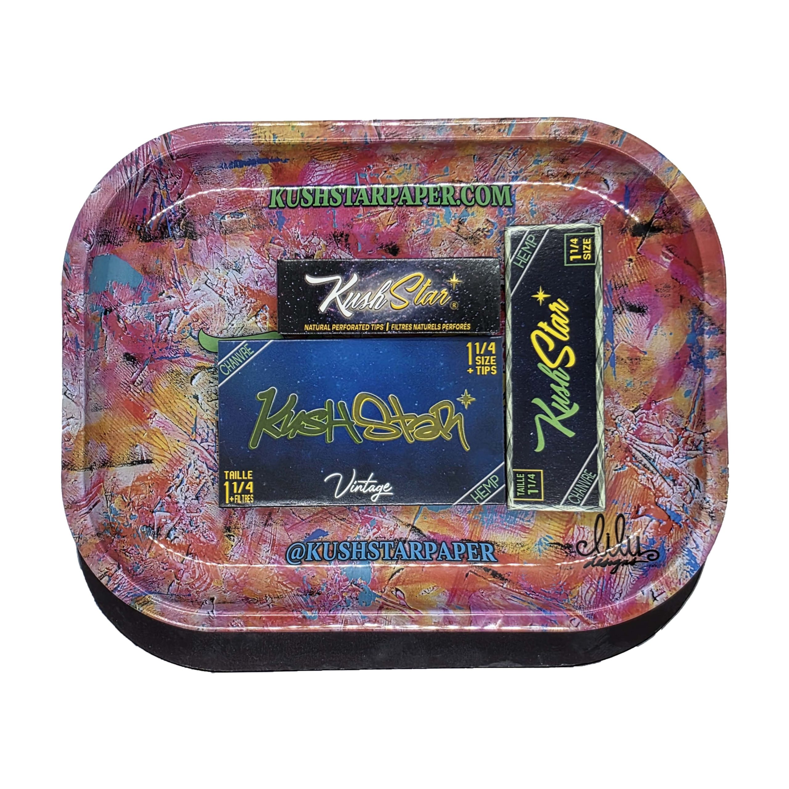 Medium Size Rolling Tray & Hard Magnetic Lid Kit - 1 1/4 Size and Tips Booklets