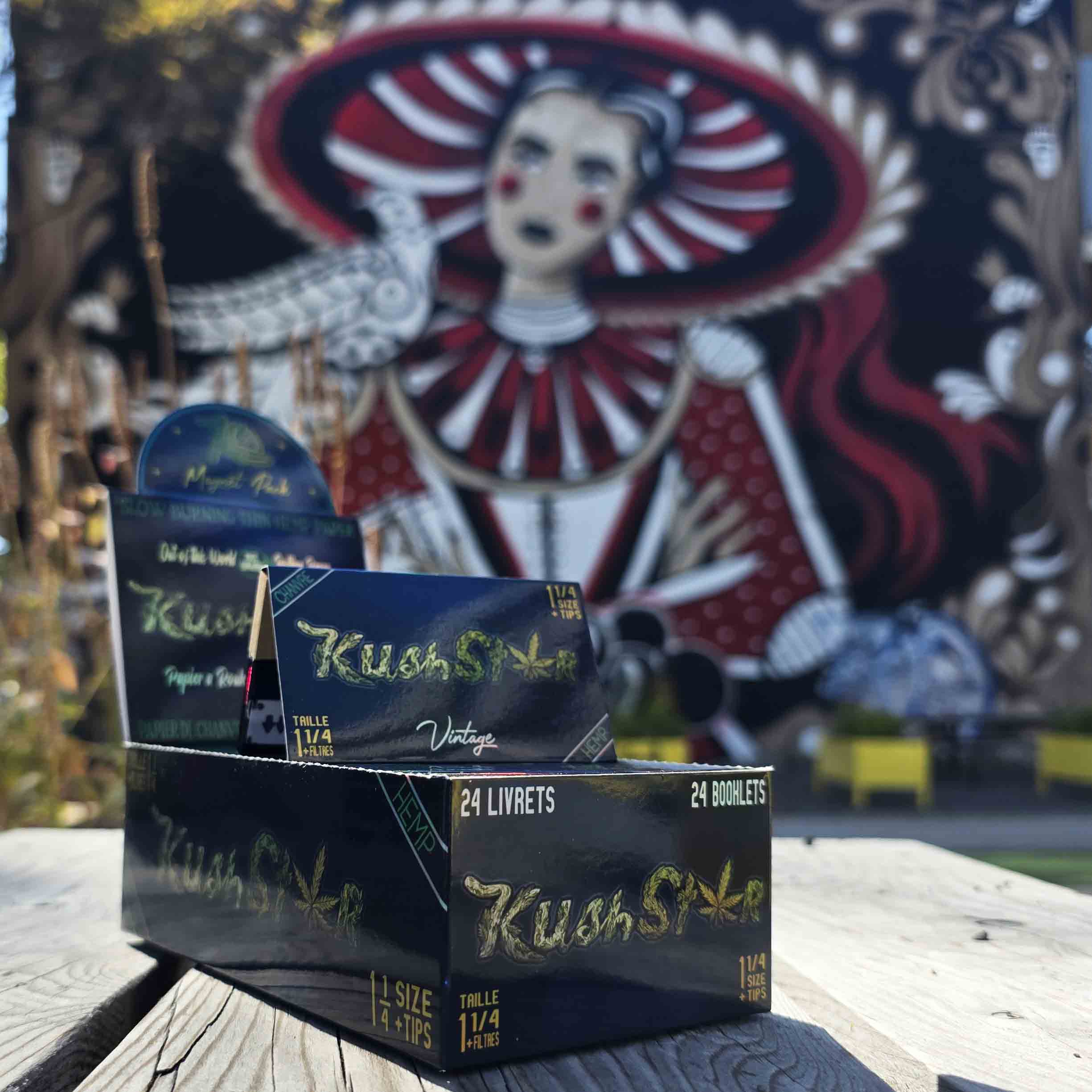 1 1/4 Size Rolling Paper & Natural Perforated Tips - Thin Organic Hemp Paper - 24 Booklets Box
