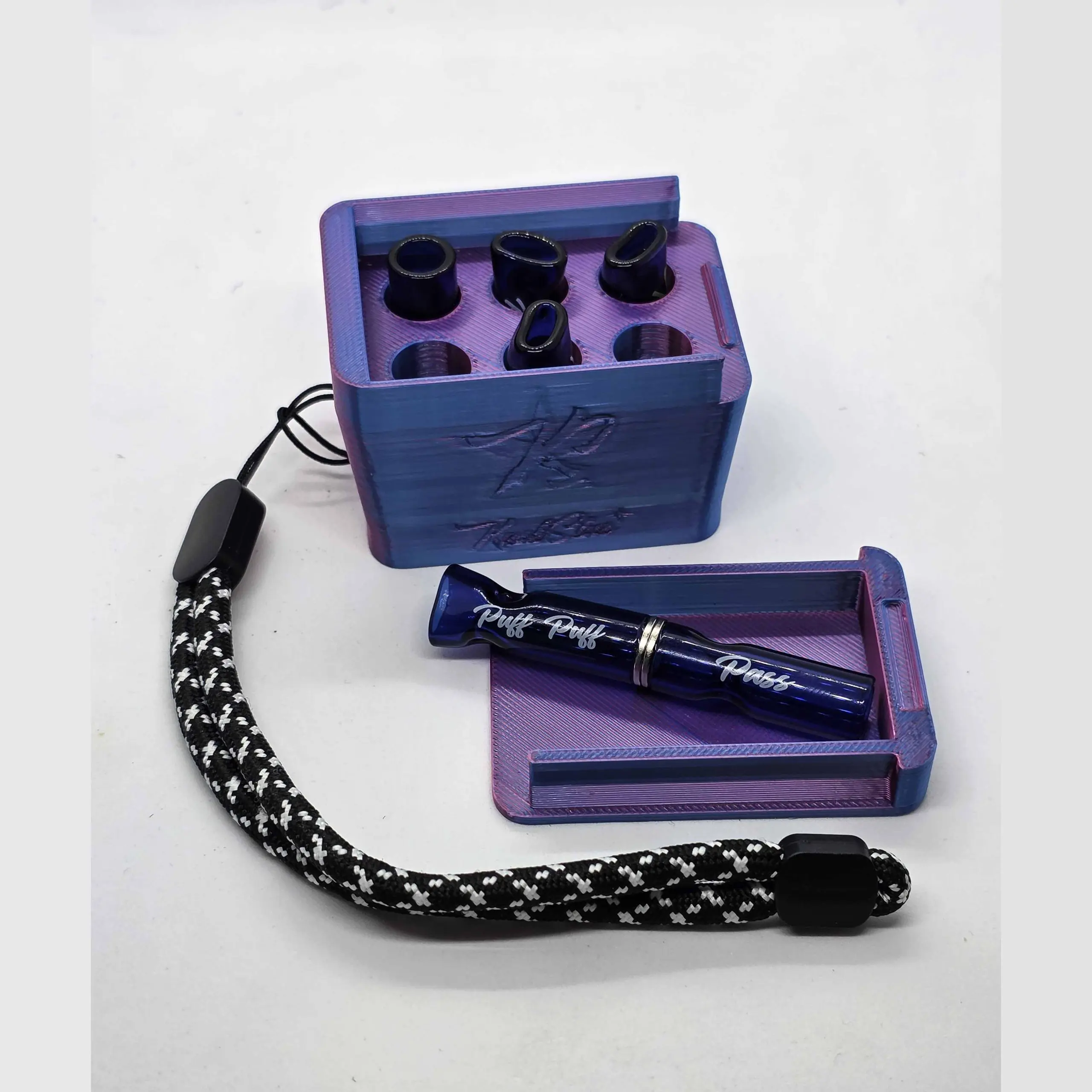 Magnetized Glass Tip Set: 3D Printed Case with 2x Joint Cylinder Holders and 4x Mouth Pieces Tips