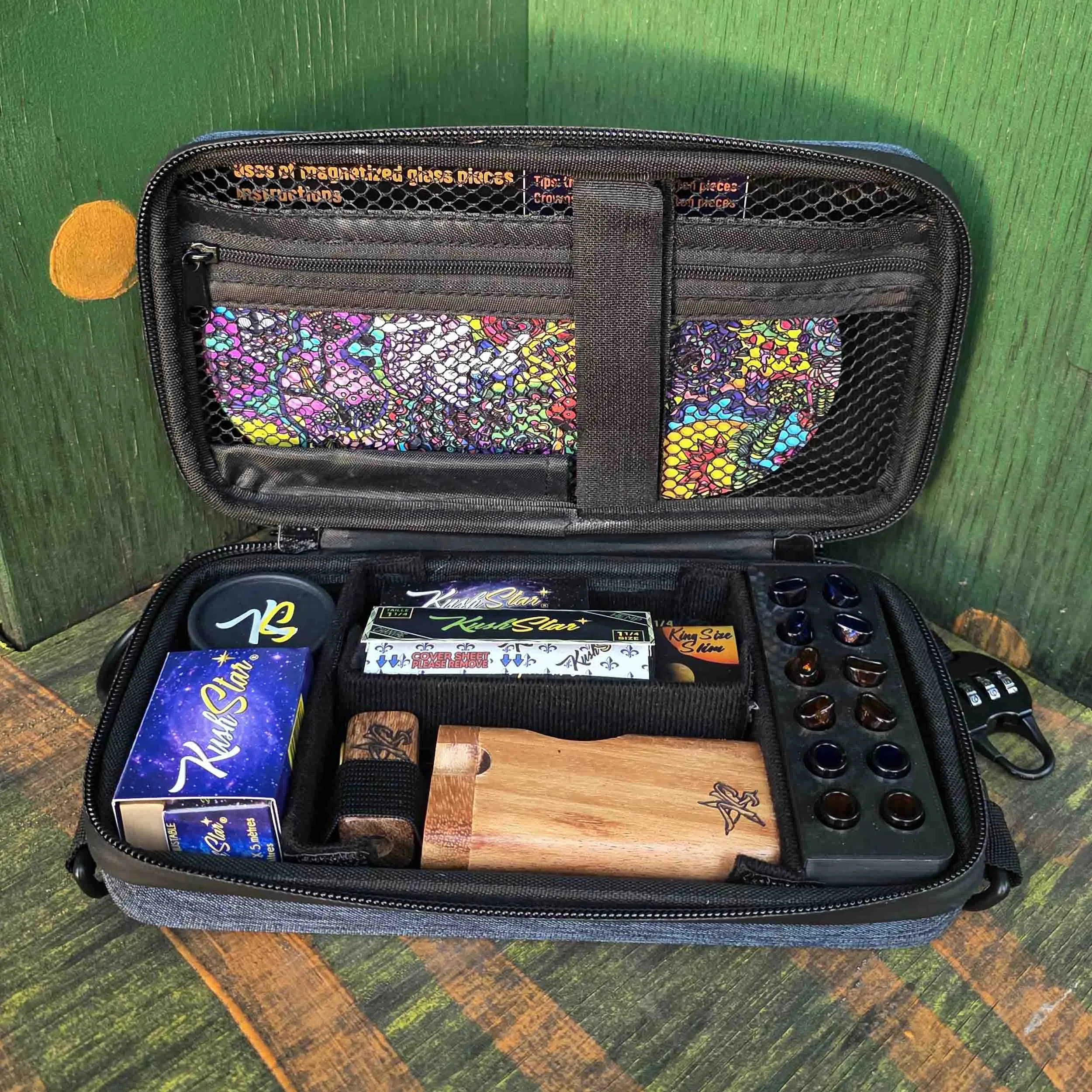 Deluxe Rolling Kit: Smell Proof Lockable Travel Pouch with Grinder and Paper Roll